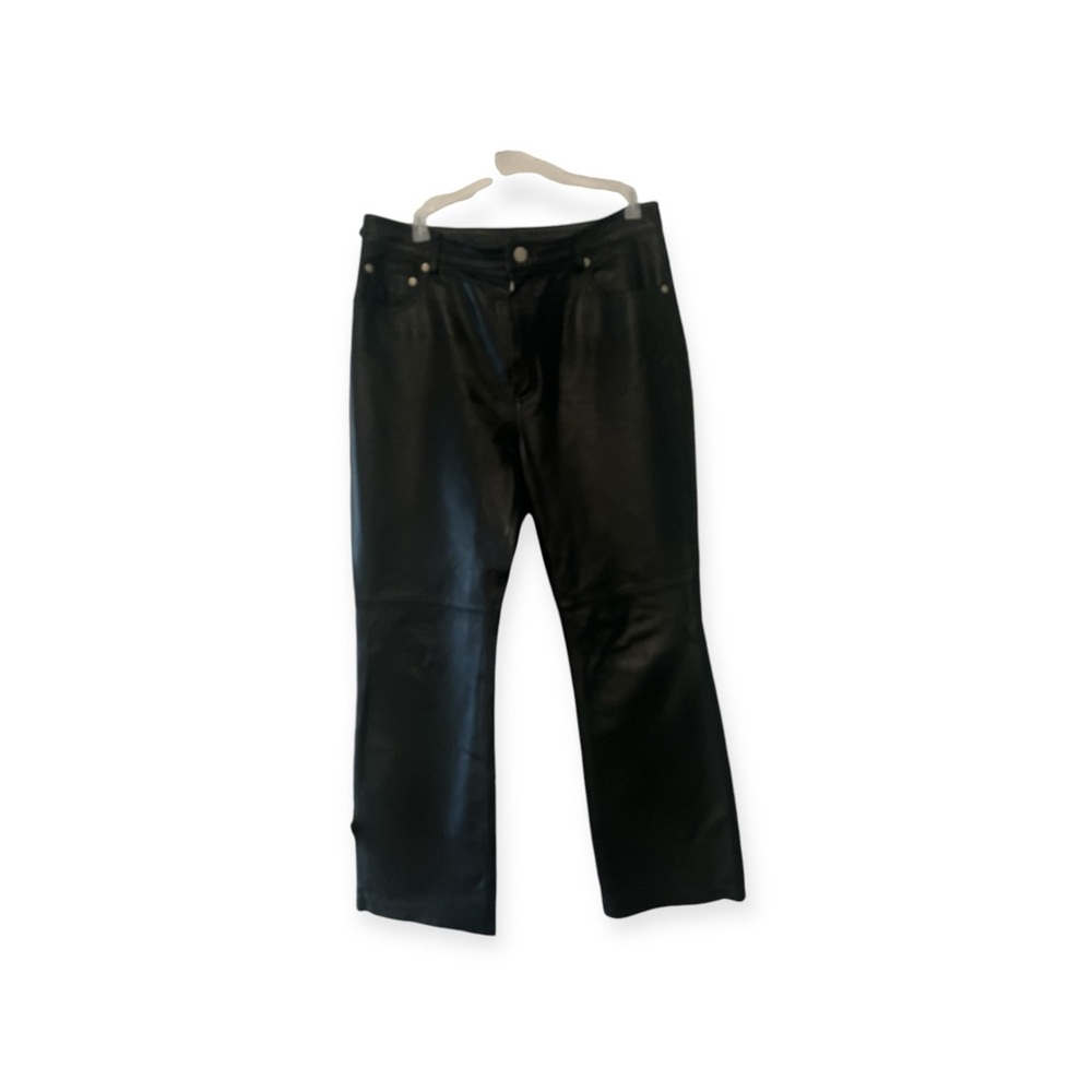Newport News Jeanology Collection 100% Black Leather Moto Pants Women’s Size 12P